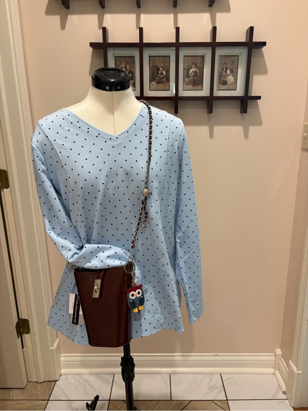 D&Co Light Blue Polka Dot + New purse with owl charm